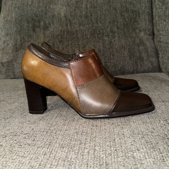 Highlights Ankle Boots Women's 7 Tri-Color Side Zipper Square Toe Block Y2K VTG - Picture 3 of 6